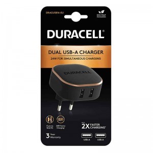 Duracell hálózati töltő adapter 2xUSB 2.4A 24W fekete