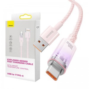 Baseus Quick Charge USB-C gyorstöltő kábel 6A, 1m rózsaszín