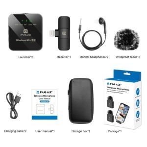 PULUZ vezeték nélküli mikrofon (2 adó + 1 vevő iOS) lightning csatlakozással (PU647B)-1
