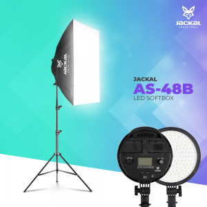 Jackal AS-48B LED softbox, 3200-5600K tápegységgel, NP-F akkumulátor foglalattal 2m állvánnyal 48W-0