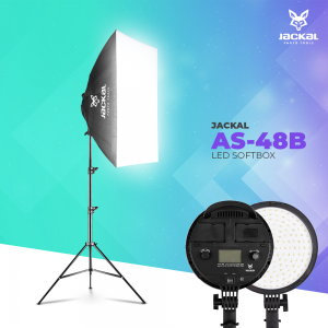 Jackal AS-48B LED softbox, 3200-5600K tápegységgel, NP-F akkumulátor foglalattal 2m állvánnyal 48W