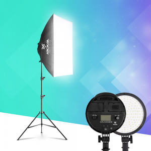 Jackal AS-48B LED softbox, 3200-5600K tápegységgel, NP-F akkumulátor foglalattal 2m állvánnyal 48W-4