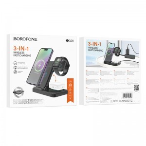 Borofone BQ26 Best 3 az 1-ben vezeték nélküli mágneses töltőállomás 15 W fekete  (Apple watch, iPhone, Airpods)