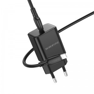 Borofone Safety BN13 GaN hálózati töltő adapter Type C PD 30W + Type C - Lightning kábel fekete