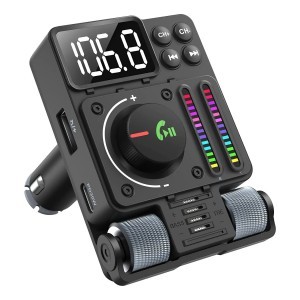Bluetooth FM Transmitter, szivargyújtós autós töltő 1x USB-A, 1x USB-C 30W PD QC3.0 EDR BT5.3 HIGI MT01 