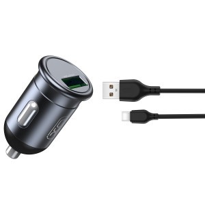 XO CC46 autós töltő QC 3.0 18W USB szürke + Type C kábel