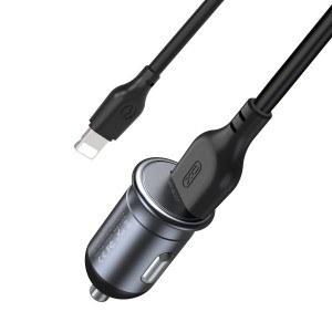 XO CC46 autós töltő QC 3.0 18W USB szürke + Lightning kábel