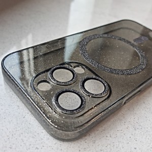 iPhone 15 Pro Max Glitter MagSafe tok fekete áttetsző