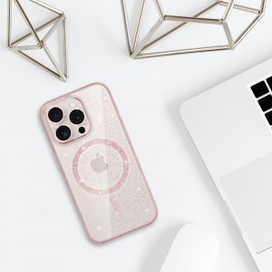 iPhone 15 Pro Glitter MagSafe tok rózsaszín áttetsző