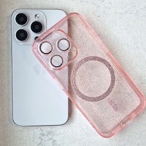 iPhone 13 Glitter MagSafe tok rózsaszín áttetsző