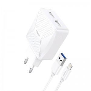 Foneng EU35 hálózati töltő adapter 2X USB-A 2.4A + USB-A - Lightning kábel