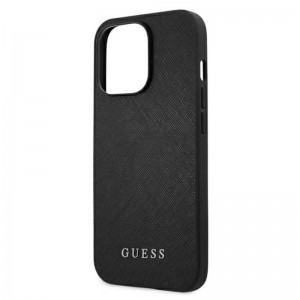 iPhone 13 Pro Guess Saffiano Metal Logo Stripes tok fekete (GUHCP13LPSASBBK)