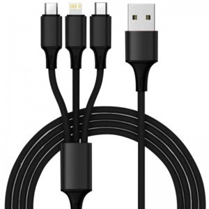 XTROBB 19907 Autós töltő QC3.0 4x USB + USB kábel - micro USB + Lightning + USB-C  fekete