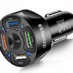 XTROBB 19907 Autós töltő QC3.0 4x USB + USB kábel - micro USB + Lightning + USB-C  fekete