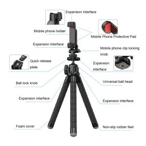 Apexel APL-JJ025 flexibilis tripod, állvány mobiltelefonhoz, akciókamerához bluetooth kioldóval-6