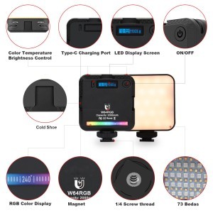 LUXCEO W64 mini RGB LED lámpa, világítás 2500-9000K beépített akkumulátorral-1