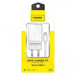 Foneng K300 USB-A hálózati töltő adapter + USB-A - USB-C kábel (fehér)-2