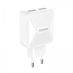 Foneng EU35 hálózati töltő adapter 2x USB-A + USB-A - USB-C kábel 2.4A (fehér)-1