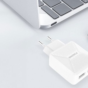 Foneng EU35 hálózati töltő adapter 2x USB-A + USB-A - USB-C kábel 2.4A (fehér)-3