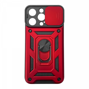 iPhone 15 Pro Max Ring Lens tok kameralencse védővel, kihajtható mágneses támasszal piros Alphajack telefontok