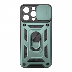 iPhone 15 Pro Max Ring Lens tok kameralencse védővel, kihajtható mágneses támasszal zöld Alphajack telefontok