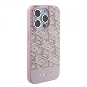 iPhone 15 Pro Max Guess PU G Cube MagSafe kompatibilis telefontok rózsaszín (GUHMP15XHGCFSEP)