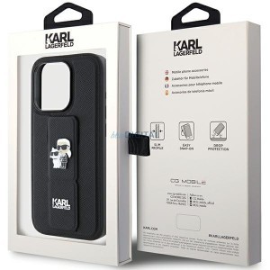 iPhone 15 Pro Max Karl Lagerfeld Saffiano Grip Stand Metal Logo tok fekete (KLHCP15XGSAKCPK)