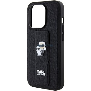 iPhone 15 Pro Max Karl Lagerfeld Saffiano Grip Stand Metal Logo tok fekete (KLHCP15XGSAKCPK)