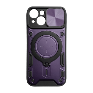 iPhone 15 Ring Armor tok kameralencse védővel, kihajtható támasszal, sötétlila Alphajack