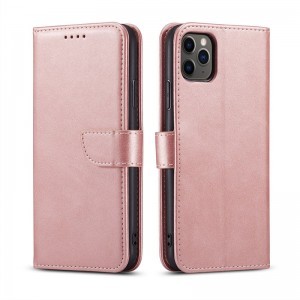 iPhone 15 Pro Max mágneses PU bőr fliptok kártyatartóval pánt nélküli rózsaszín Alphajack