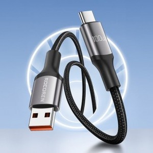 Rocoren USB-A - USB-C Retro Series 2m 100W gyorstöltő kábel (szürke)