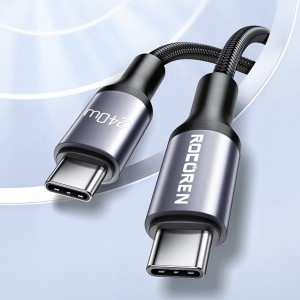 Rocoren USB-C - USB-C Retro Series 1m 240W gyorstöltő kábel (szürke)