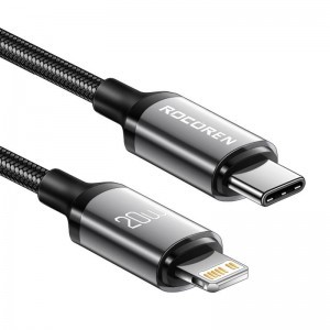 Rocoren USB-C - lightning Retro Series 2m 20W gyorstöltő kábel (szürke)