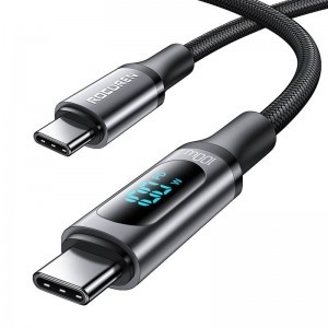 Rocoren USB-C - USB-C 1m 100W PD gyorstöltő kábel kijelzővel (szürke)