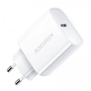 Rocoren USB-C hálózati töltő adapter PD 20W + 1m USB-C - USB-C kábel (fehér)