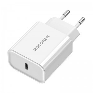 Rocoren USB-C hálózati töltő adapter PD 20W + 1m USB-C - USB-C kábel (fehér)