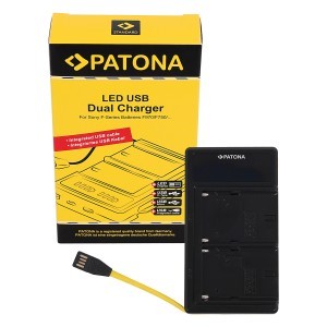 PATONA Smart Dual LCD kijelzős Sony NP-FM50 NP-F550 NP-F750 NP-F970 USB akkumulátor töltő
