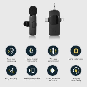 3 az 1-ben vezeték nélküli mikrofon Lightning + USB-C + 3.5mm TRRS jack csatlakozóval-10