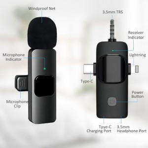 3 az 1-ben vezeték nélküli mikrofon Lightning + USB-C + 3.5mm TRRS jack csatlakozóval-5