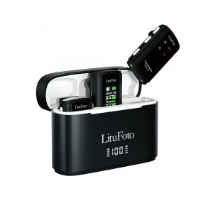 LituFoto VM12 vezeték nélküli mikrofon (2 adó + 1 vevő) töltődobozzal (3.5mm jack/lightning/USB-C) (iOS iPhone/Android)-11