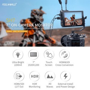 FEELWORLD SH7 7'' Ultra fényerős 2200nit SDI HDMI monitor-7