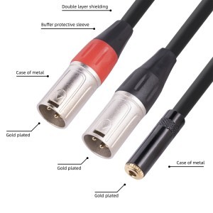 3.5 mm-jack (anya) - dupla XLR 3 tűs (apa) audiokábel 30cm (piros fekete) (TC227YXK402-03)-6