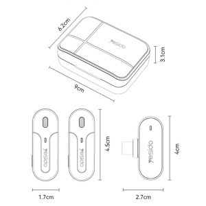 YESIDO KR17 dupla vezeték nélküli Lavalier mikrofon USB-C vevő, töltődobozzal-8