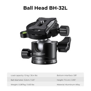 KF Concept T255A4+BH-32L fényképező állvány, tripod gömbfejjel 170cm (KF09.085V5)-3