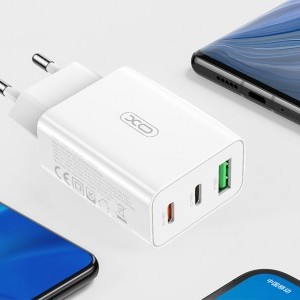 XO L101 hálózati töltő adapter, USB-A + 2x USB-C, PD 20W (fehér)-2