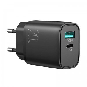 Joyroom L-QP2011 hálózati töltő adapter USB-A QC3.0 + USB-C  PD 20W + USB-C - Lightning kábel 1m (fekete)