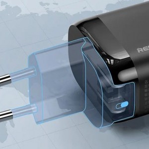 Remax RP-U55 hálózati töltő adapter 2x USB-C, USB-A 65W (fekete)-4