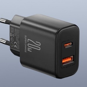 Joyroom JR-TCF05 hálózati töltő adapter USB-A QC3.0, USB-C PD 20W (fekete)-1