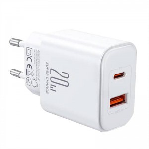 Joyroom JR-TCF05 hálózati töltő adapter USB-A QC3.0, USB-C PD 20W (fehér)