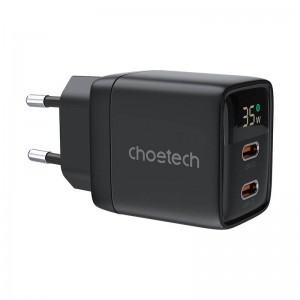 Choetech PD6051 hálózati töltő adapter GAN3 USB-C + USB-C PD 35W (fekete)-0